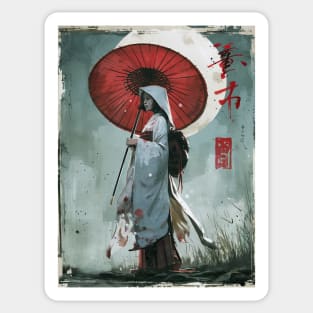 Girl with red umbrella Sticker